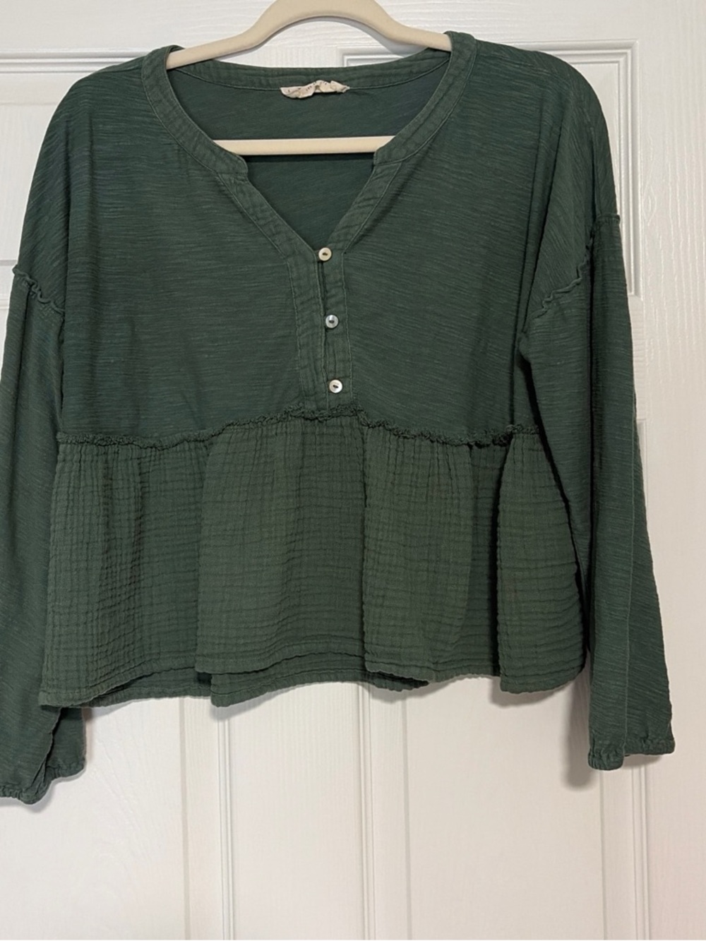 Lucky Brand Forest Green Long-Sleeve Peplum Henley